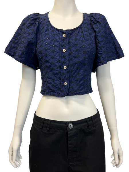 Permanent Vacation Navy Transient Broderie Anglaise Blouse, size S