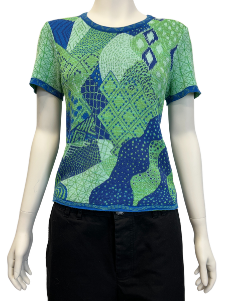 Kenzo Jungle Blue and Green Print Knit Top, size L