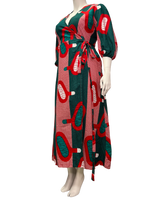 Size XL - Yevu Green and Red New Wrap Dress