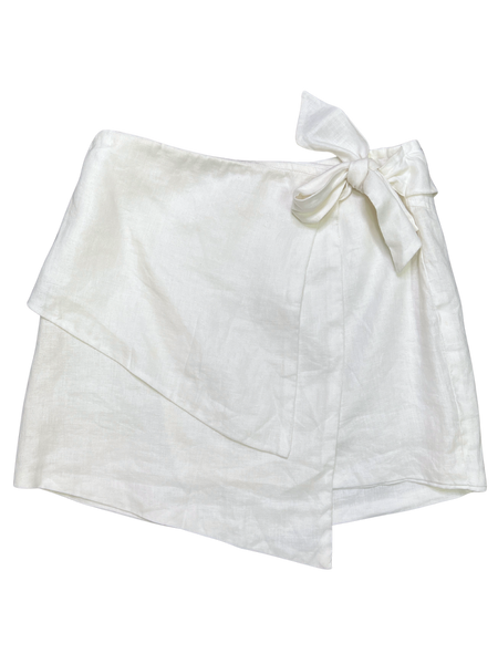 Size 8 - SIR White Linen Wrap Mini Skirt